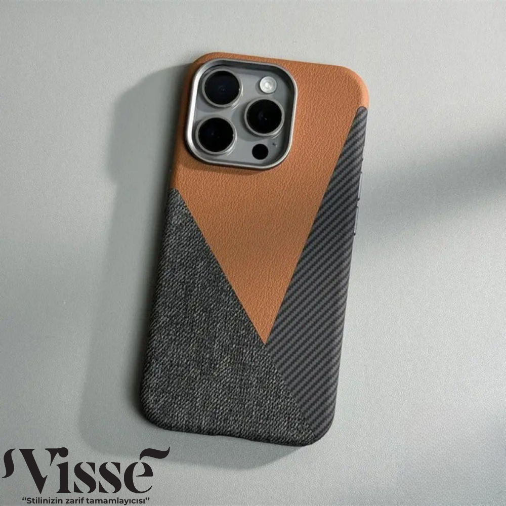 Darbeye Dayanıklı Koruma Sağlayan Deri ve Karbon iPhone Kılıfı