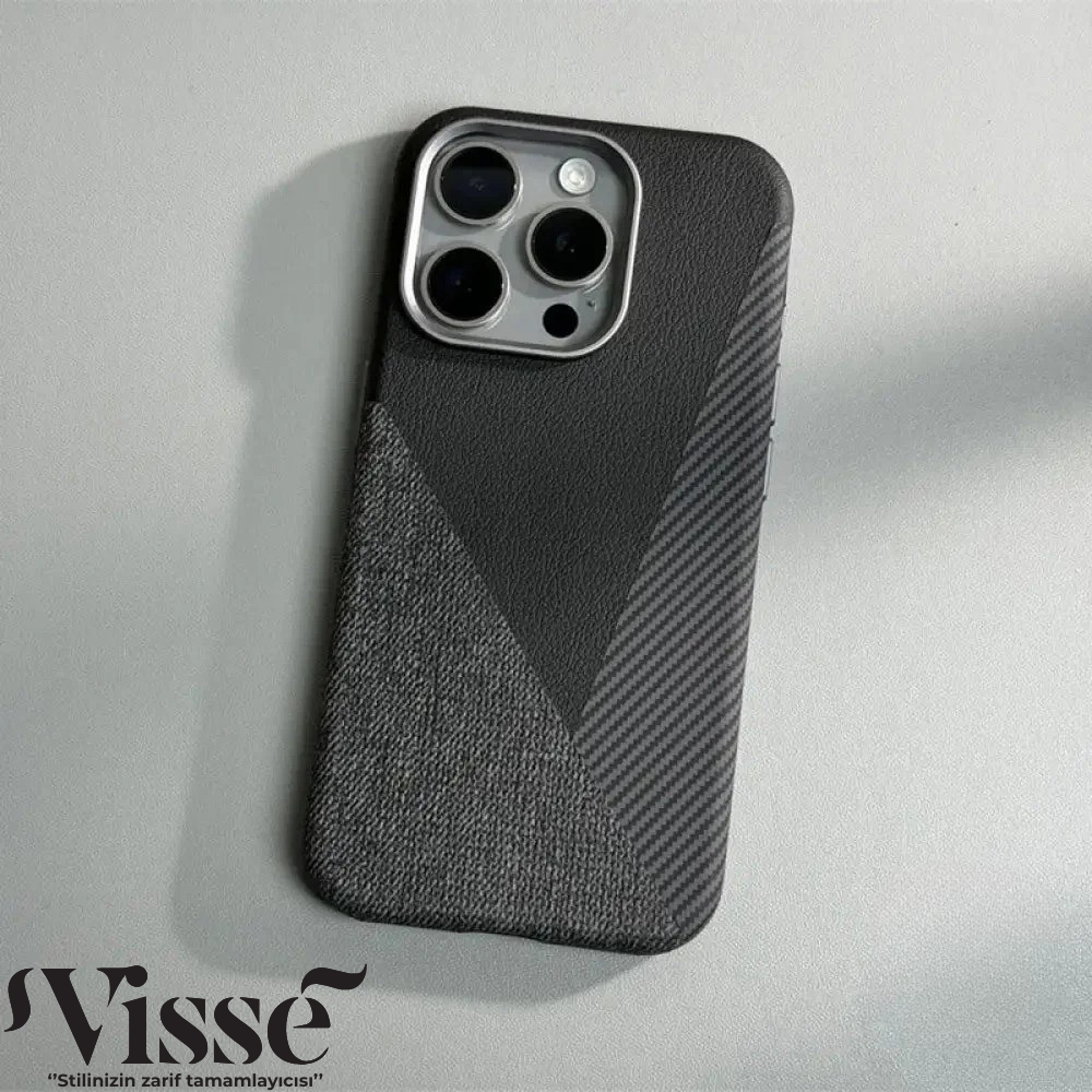 Darbeye Dayanıklı Koruma Sağlayan Deri ve Karbon iPhone Kılıfı