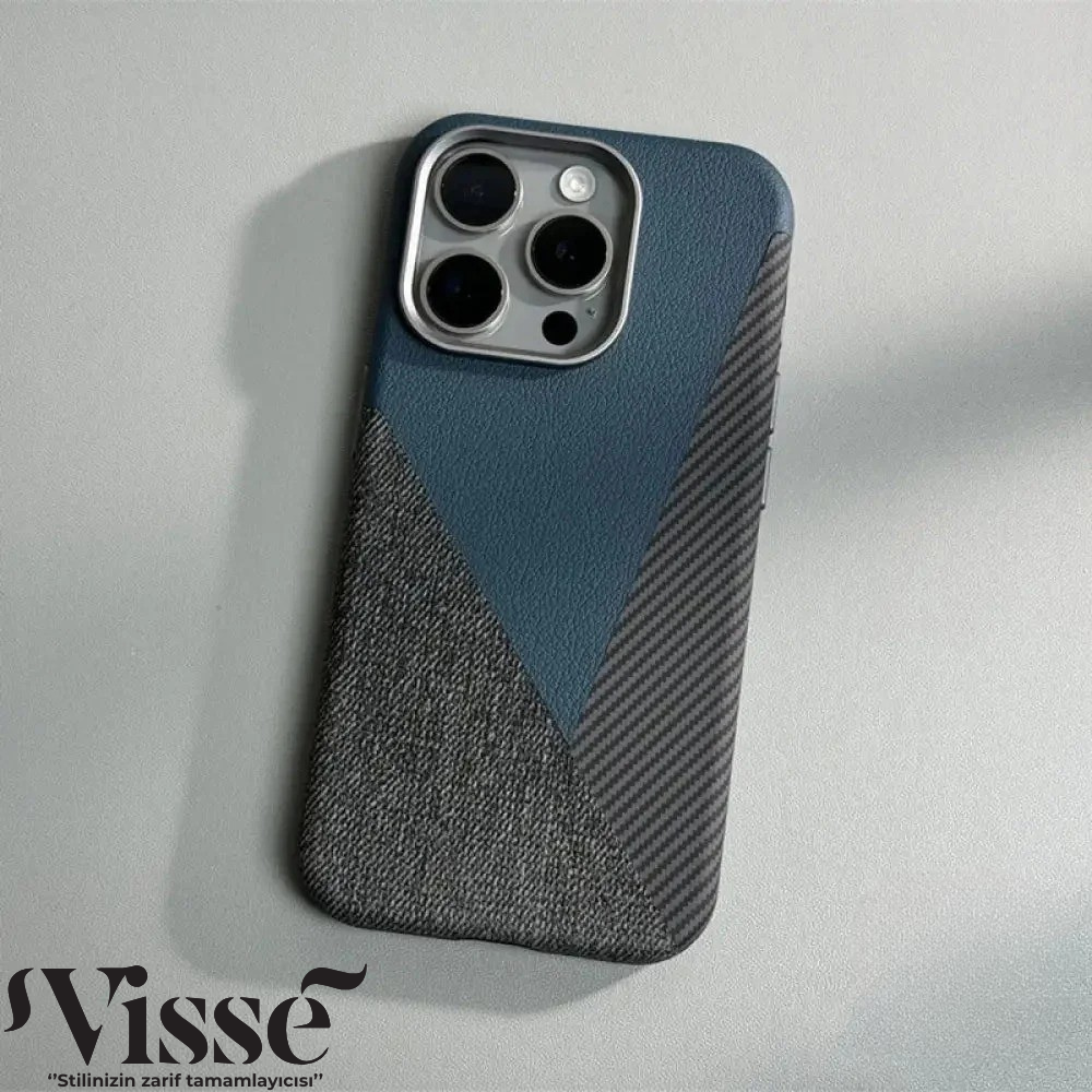 Darbeye Dayanıklı Koruma Sağlayan Deri ve Karbon iPhone Kılıfı