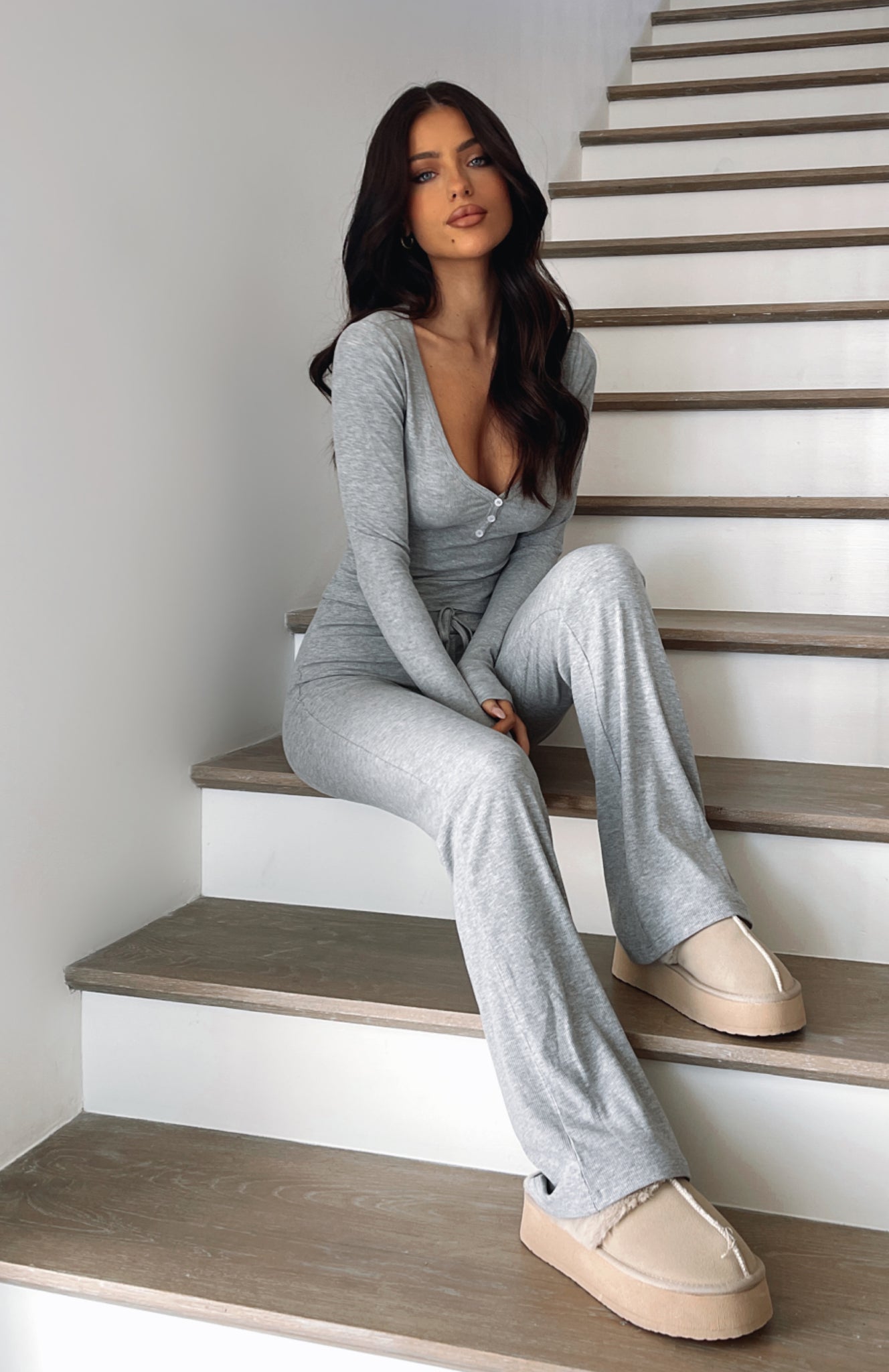 Basic Açık Yaka Sportif Pijama Takımı