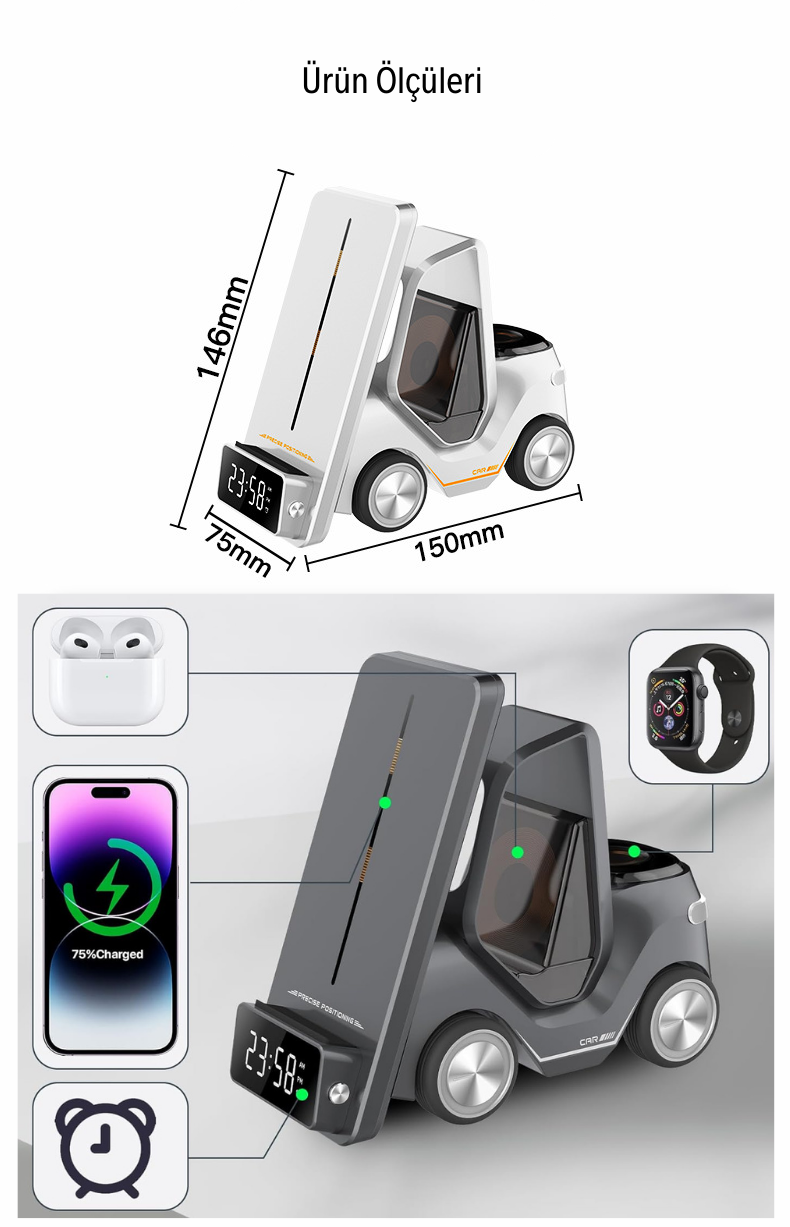 Forklift 5 in 1 Kablosuz Magsafe Şarj Standı