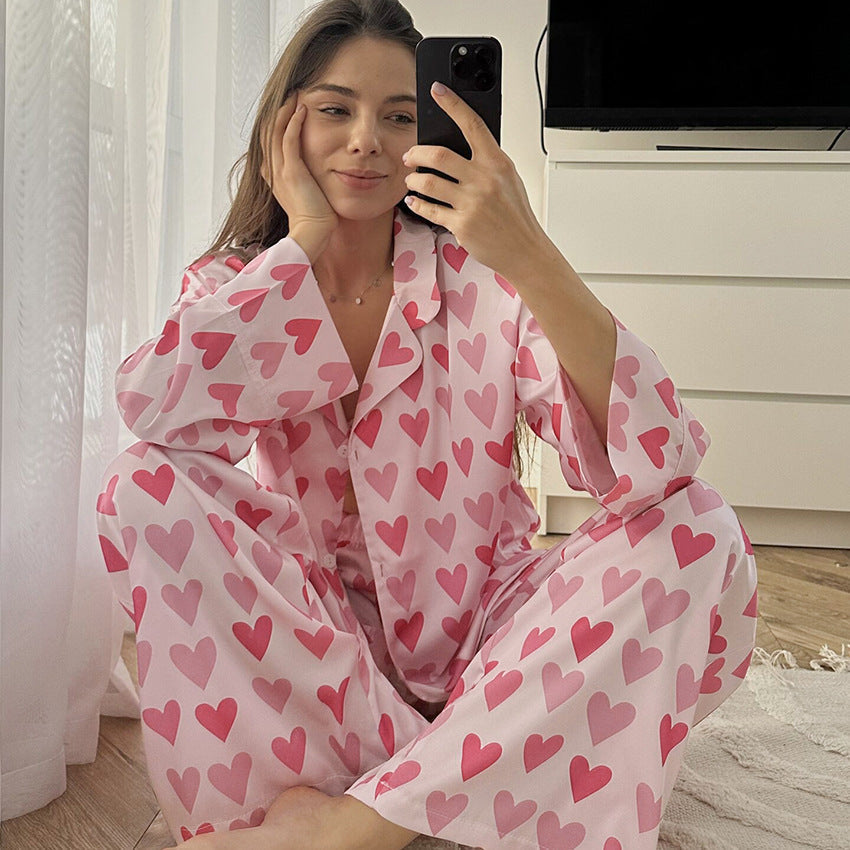 Pembe Kalpli Saten Pijama Takımı
