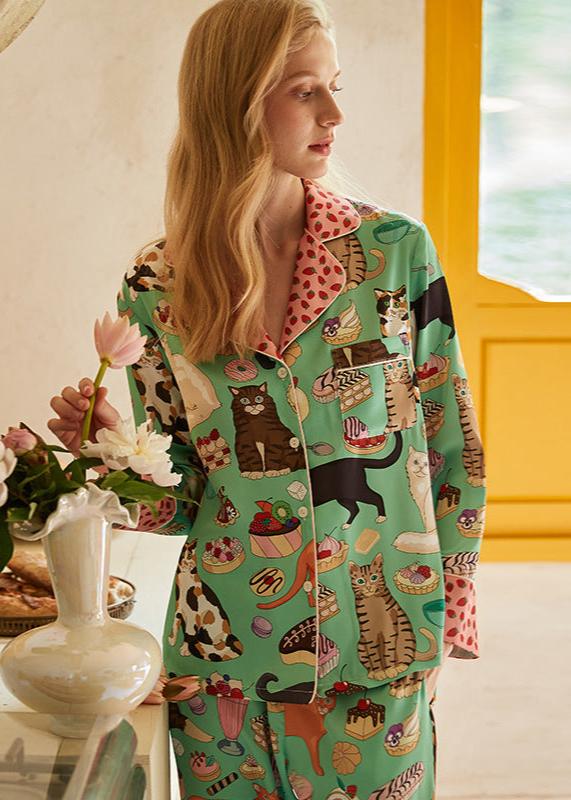 Renkli Kedi Sevimli Pijama Takımı