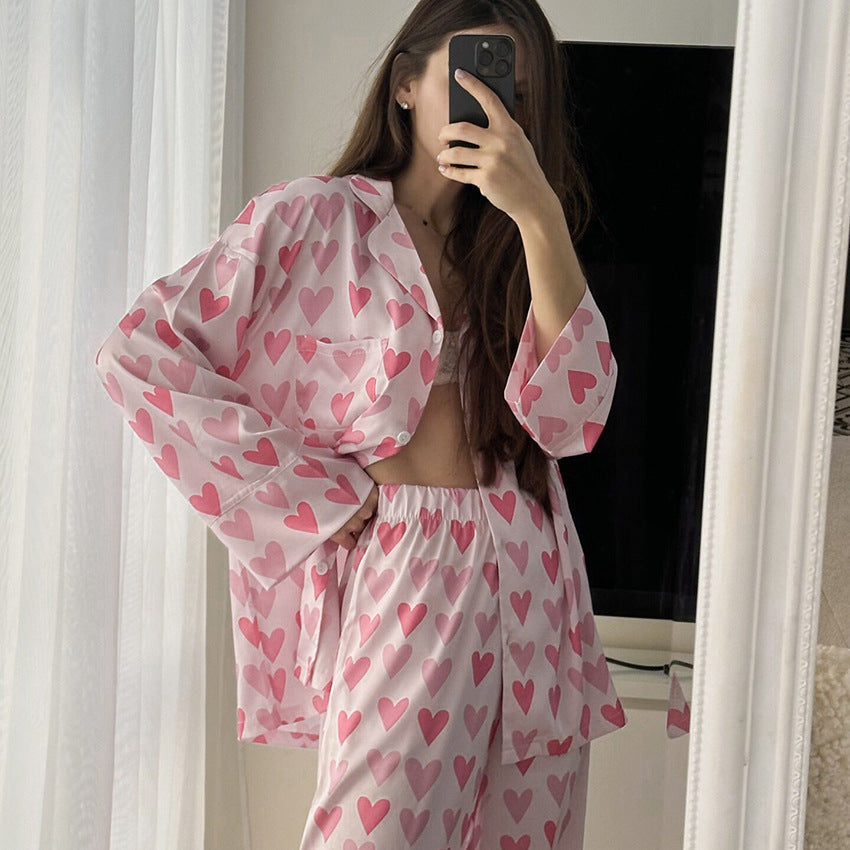 Pembe Kalpli Saten Pijama Takımı