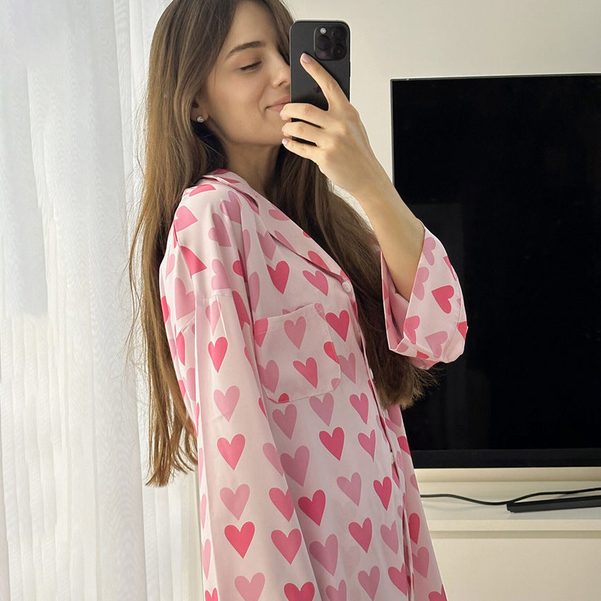 Pembe Kalpli Saten Pijama Takımı
