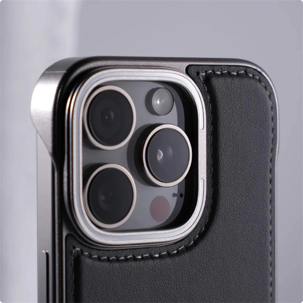 Alüminyum Alışımlı Deri iPhone Kılıfı