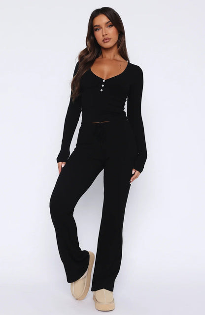 Basic Açık Yaka Sportif Pijama Takımı