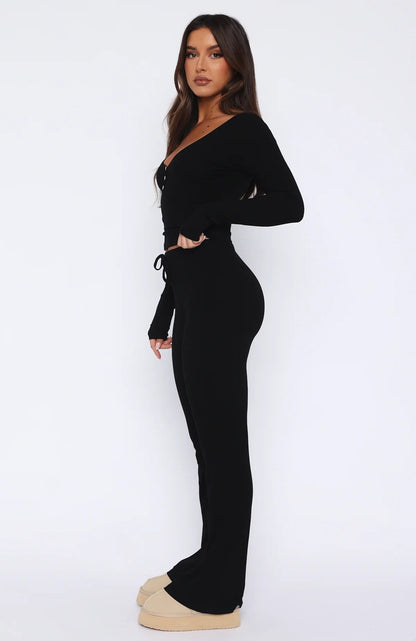 Basic Açık Yaka Sportif Pijama Takımı