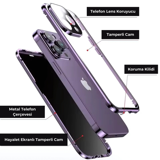 IPhone Manyetik Metal Kılıf + Hayalet Ekran