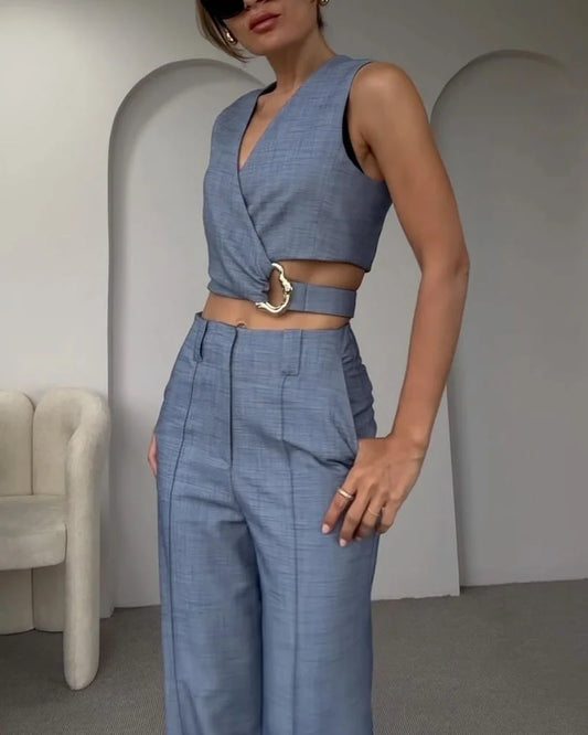Moda Crossover Yelek Pantolon İki Parça Takım