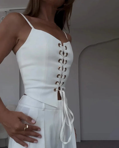 Çapraz Bağcıklı Üst ve Pantolon İki Parçalı Set