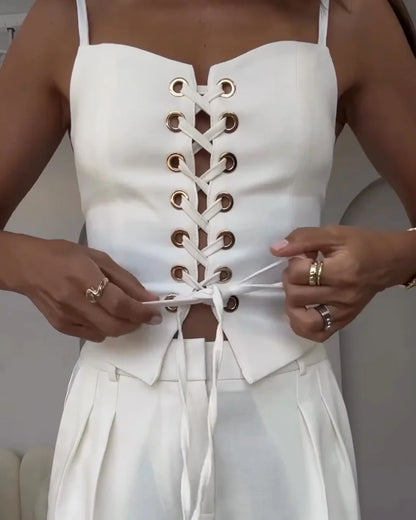 Çapraz Bağcıklı Üst ve Pantolon İki Parçalı Set