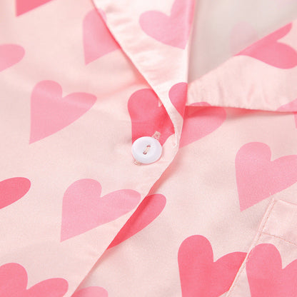 Pembe Kalpli Saten Pijama Takımı