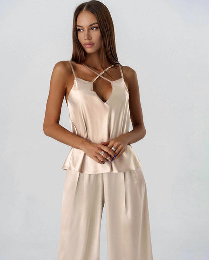 Saten Çapraz Askılı Pijama Takımı