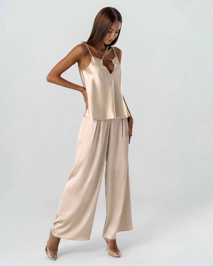 Saten Çapraz Askılı Pijama Takımı