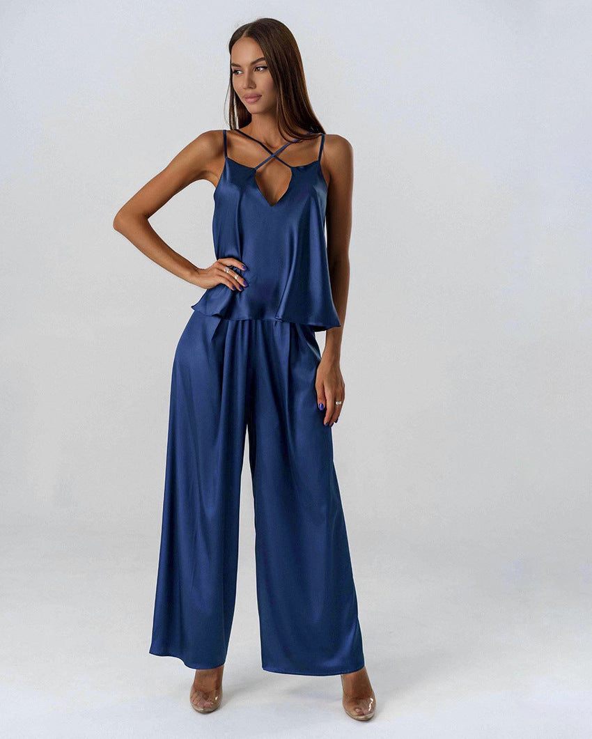 Saten Çapraz Askılı Pijama Takımı