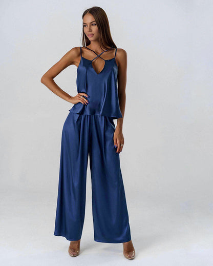 Saten Çapraz Askılı Pijama Takımı